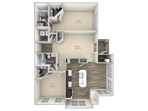 Floor plan for 2 beds, 2 baths, 1184 sqft